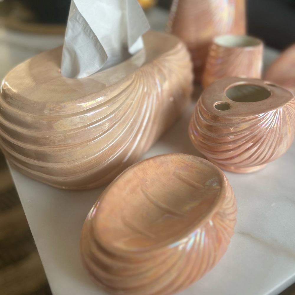 Vintage 80s Pearly Pink Bathroom Set (6) | Regency Deco Revival